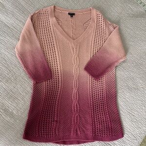 torrid Pink Ombre V-Neck Cable Knit Sweater